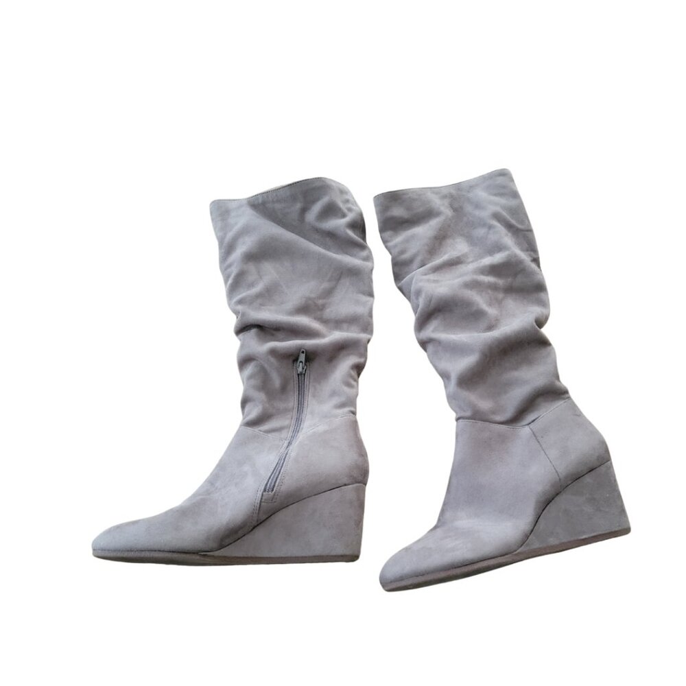 Kelly & Katie Maverique Wedge Dark Taupe Stretch Microsuede Slouch Boots - Picture 3 of 9